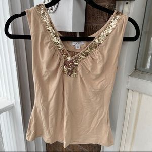 2/20 Cache light Tan Sequin Stretchy Tank Top